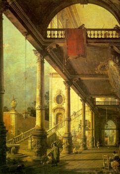 Canaletto : Capriccio, A Colonnade Opening onto the Courtyard of a Palace