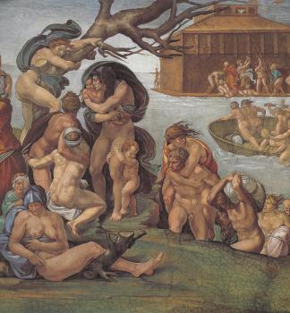 Michelangelo : Ceiling of the Sistine Chapel, Genesis, Noah 7-9, The Flood, left view
