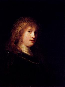 Rembrandt : Saskia Wearing A Veil
