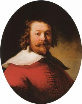 Rembrandt : Portrait of a bearded man, bust length, in a red doublet