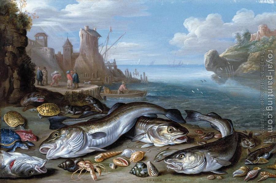 Harbour Scene with Fish by Jan Van Kessel | Oil Painting Reproduction