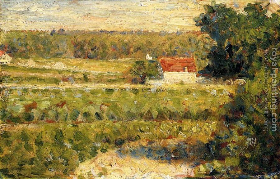 House with Red Roof by Georges Seurat | Oil Painting Reproduction