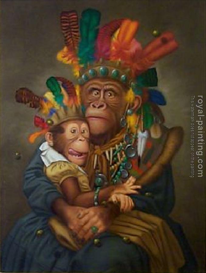 Wholesale Oil painting The Monkey Painter doing his work hand painted on canvas
